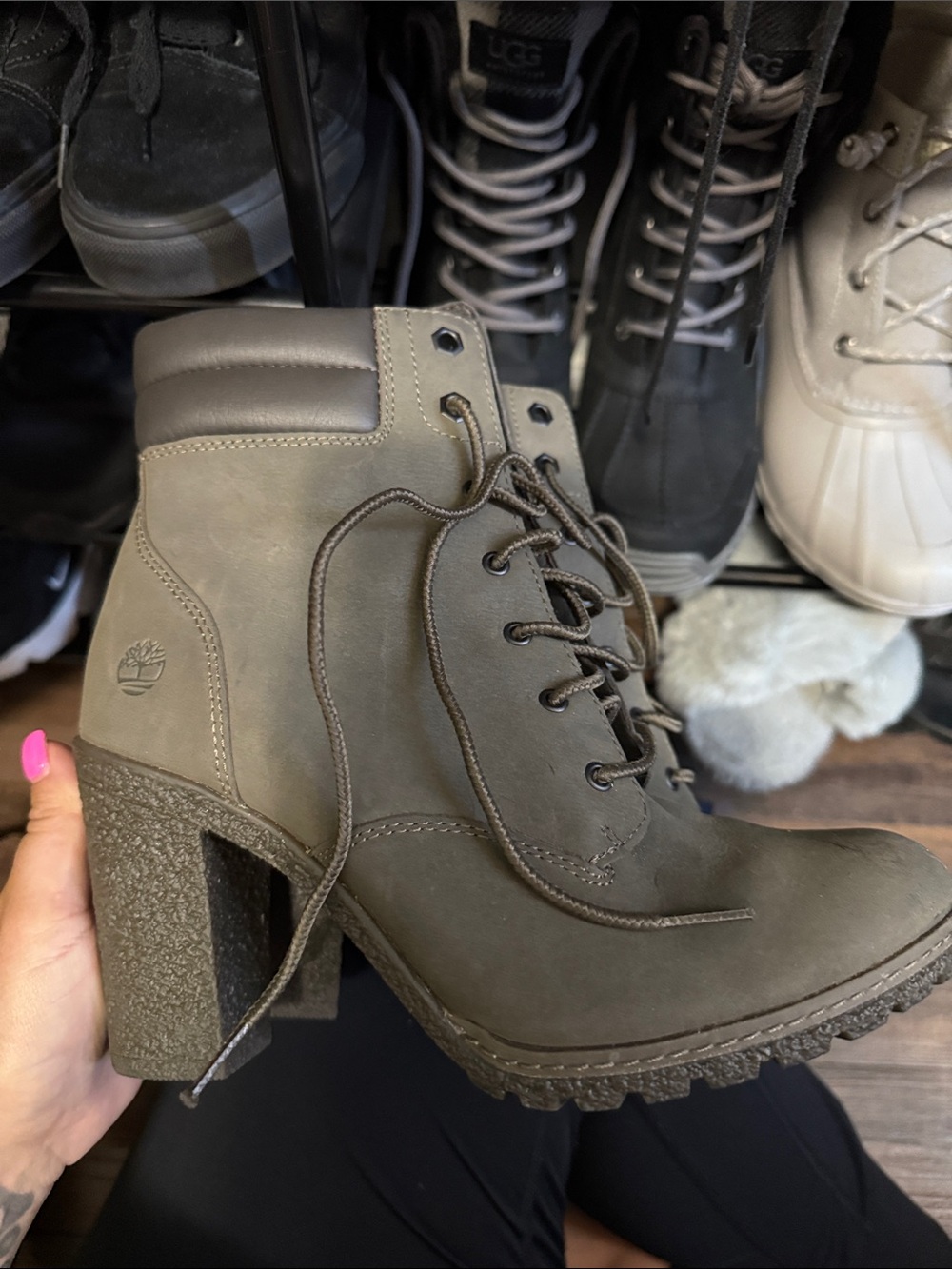 Timberland Olive Green Lace-Up Block Heel Boot